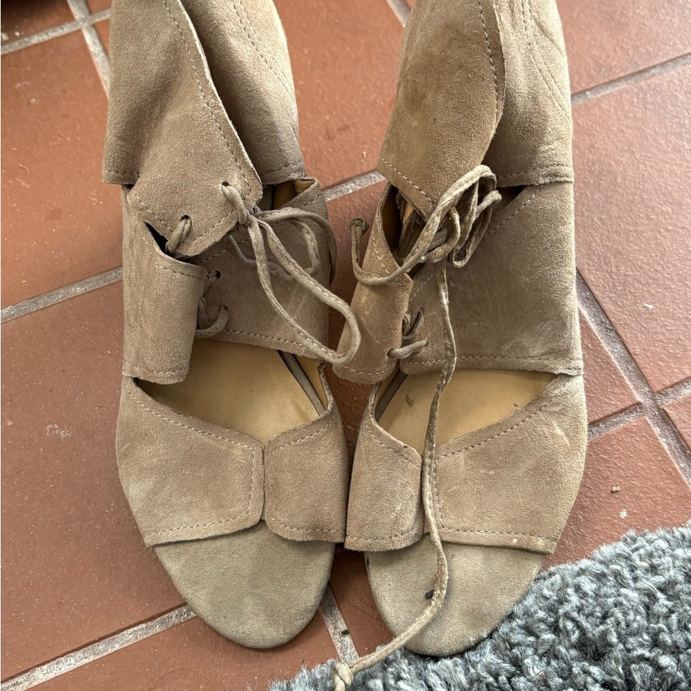 Franco Sarto Tan Lace Up Boots Suede